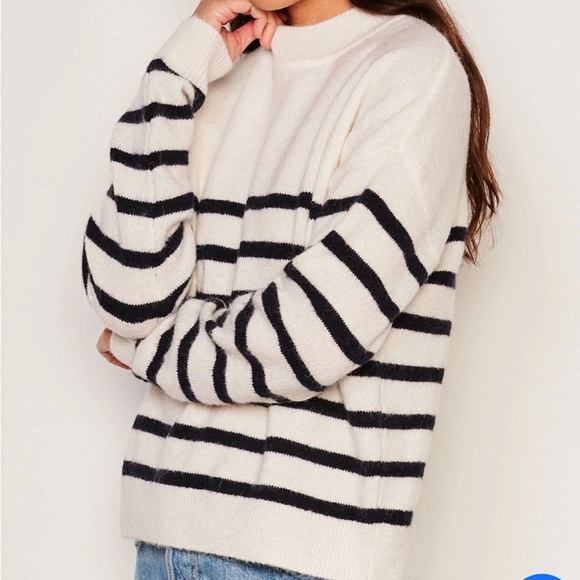 Bailey 44 Sundry Stripes Mock Neck Cozy Sweater Oyster White Black Size Large - Picture 2 of 8